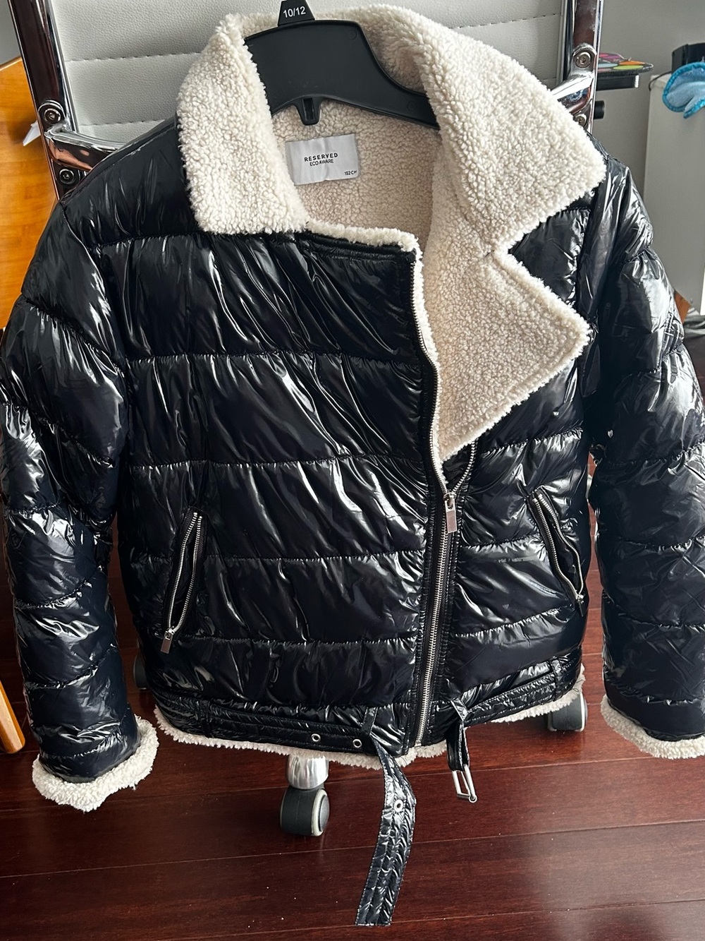 Girl’s Reserved Black Puffer Jacket with Cream Sherpa Lining